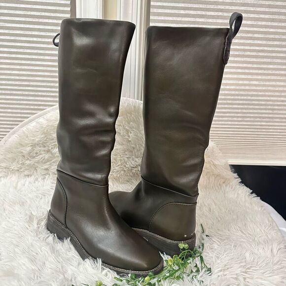 Free People We The‎ Free Townes Fold Down Boots Olive Leather szEu 37.5/US 7 New - Picture 1 of 9